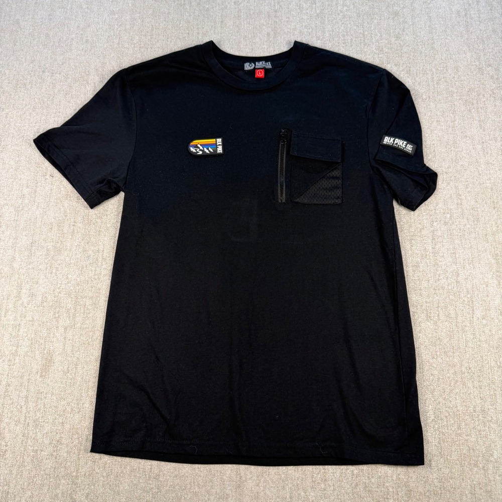 Black Pike T-Shirt Mens Large Black Utility Pocket Mountain Graphic Short Sleeve